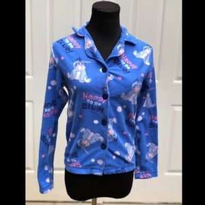 Disney Blue Fleece Eeyore Button Down Pajama Shirt